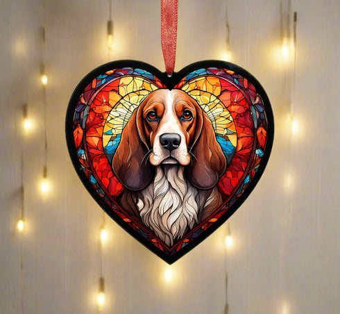 Basset Hound Stained Glass Effect Heart Suncatcher
